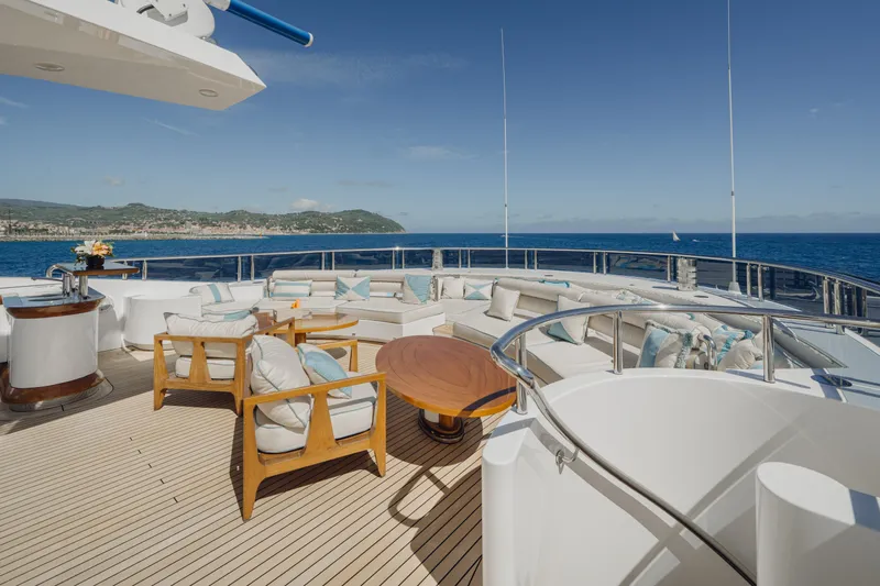 Axioma Yacht Photos Pics Luxurious 2013 Dunya Yacht deck with elegant seating and ocean view.
