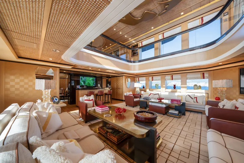 Axioma Yacht Photos Pics Luxurious interior of 2013 Dunya Yacht with elegant furnishings and panoramic windows.