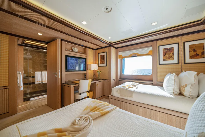 Axioma Yacht Photos Pics Luxurious 2013 Dunya Yacht cabin with elegant decor, ocean view, and modern amenities.