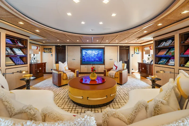 Axioma Yacht Photos Pics Luxurious 2013 Dunya Yacht interior with elegant seating, modern decor, and a large TV.