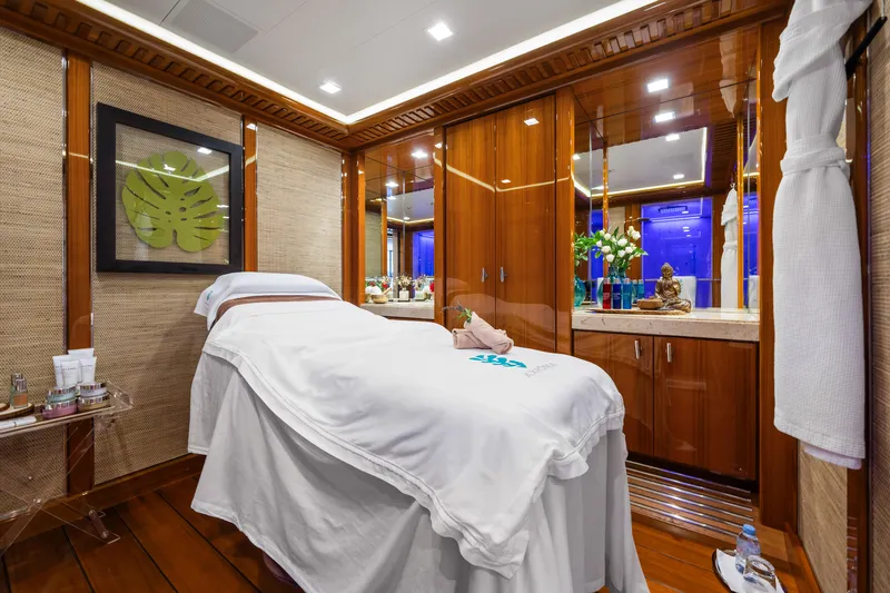 Axioma Yacht Photos Pics Luxurious spa room on 2013 Dunya Yacht with massage table and elegant decor.