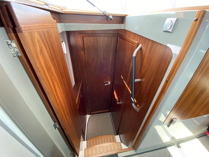 Ursa Yacht Photos Pics Interior of 2019 Sargo 36 Explorer, featuring wooden doors and sleek design elements.