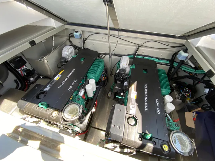 Ursa Yacht Photos Pics Engine compartment of a 2019 Sargo 36 Explorer with dual Volvo Penta engines.