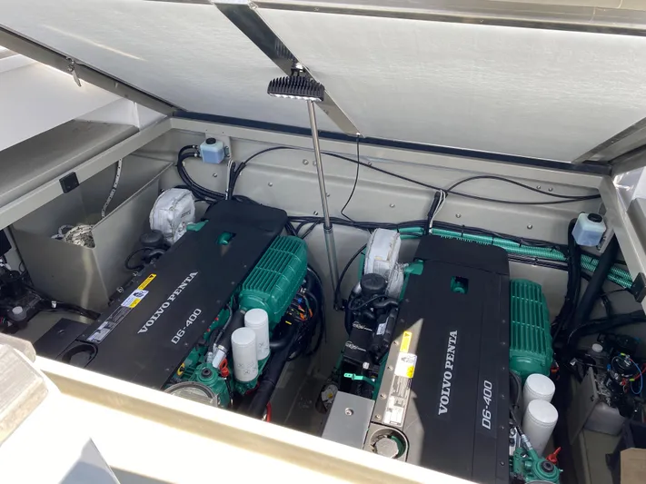 Ursa Yacht Photos Pics Engine compartment of a 2019 Sargo 36 Explorer with twin Volvo Penta D6-400 engines.