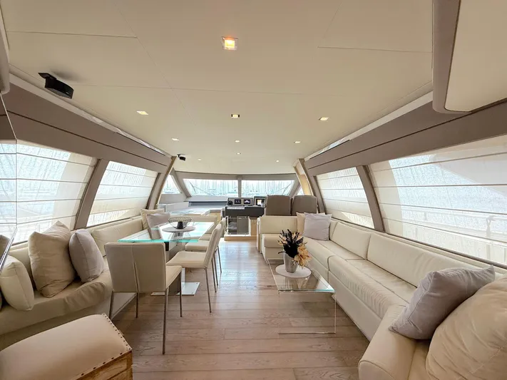  Yacht Photos Pics Luxurious interior of 2012 Ferretti Yachts 690 with elegant seating and modern design.