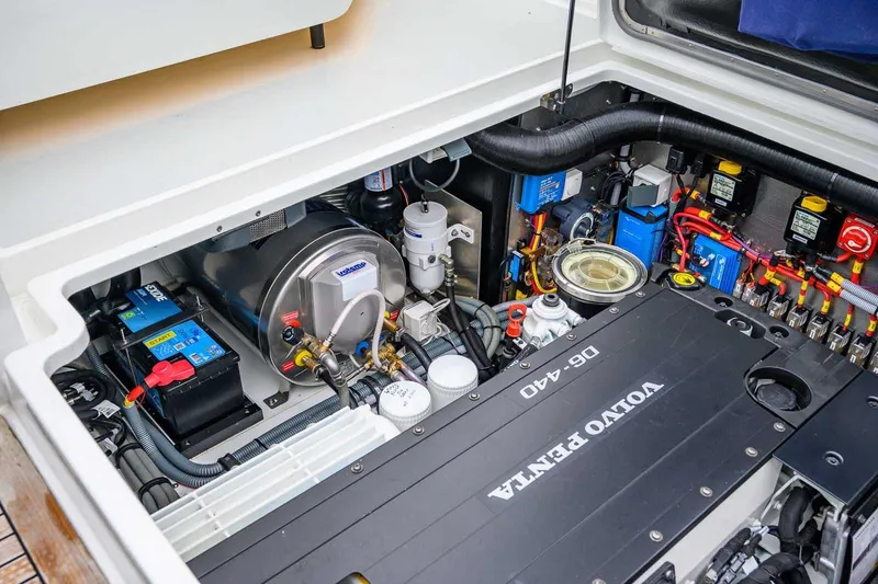  Yacht Photos Pics Engine compartment of 2024 Targa 27.2 boat featuring Volvo Penta D6-440 engine.