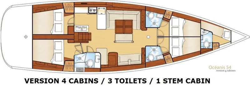  Yacht Photos Pics Floor plan of a 2009 Beneteau Oceanis 54 yacht with 4 cabins and 3 toilets.