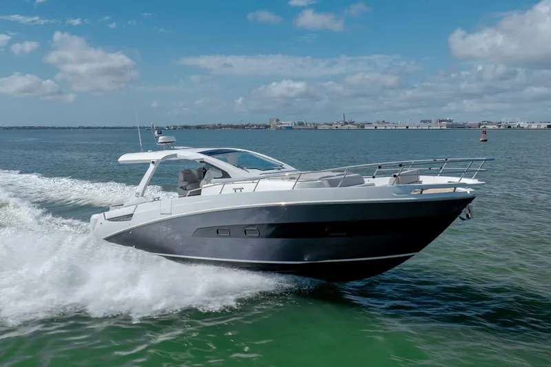  Yacht Photos Pics 2019 Azimut Verve 40 yacht cruising on open water under a clear sky.