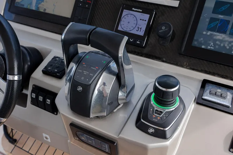  Yacht Photos Pics Control panel of 2019 Azimut Verve 40 yacht with advanced navigation systems.
