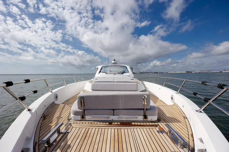  Yacht Photos Pics 2019 Azimut Verve 40 yacht with sleek deck design under a partly cloudy sky.