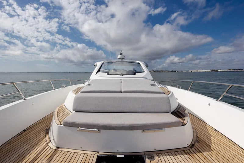  Yacht Photos Pics 2019 Azimut Verve 40 yacht with spacious deck and luxurious seating, cruising on open water.