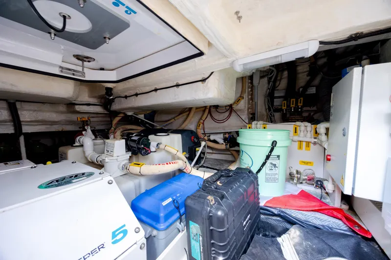  Yacht Photos Pics Engine room of 2019 Azimut Verve 40 yacht, showcasing equipment and storage.