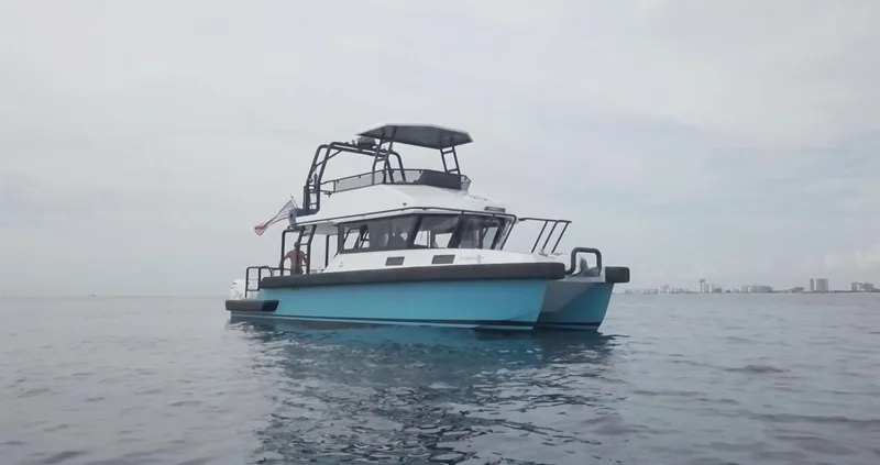  Yacht Photos Pics 2023 Custom Vandal Explorer 46 boat on calm ocean waters.