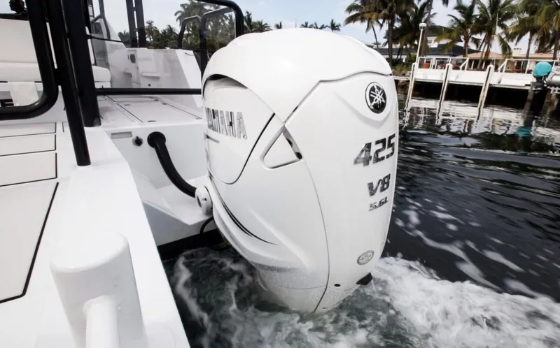  Yacht Photos Pics 2023 Custom Vandal Explorer 46 with Yamaha 425 V8 engine in marina setting.