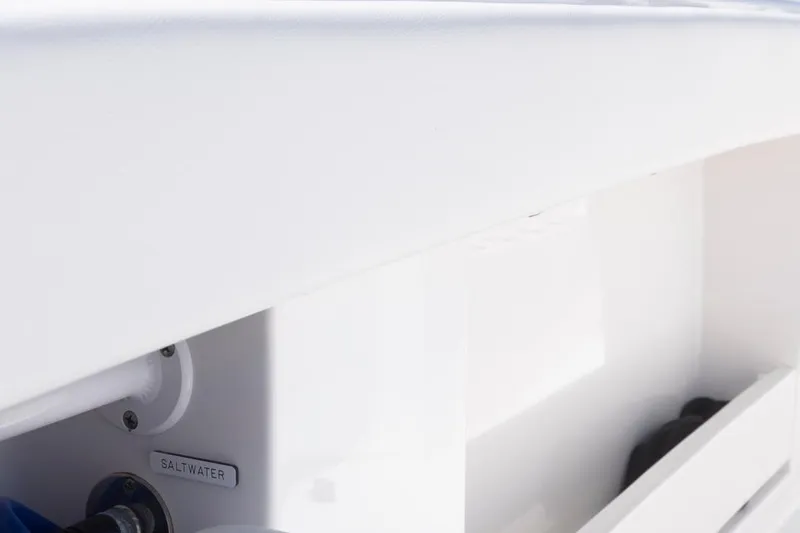  Yacht Photos Pics Close-up of 2023 Invincible 37 Catamaran's saltwater system detail.