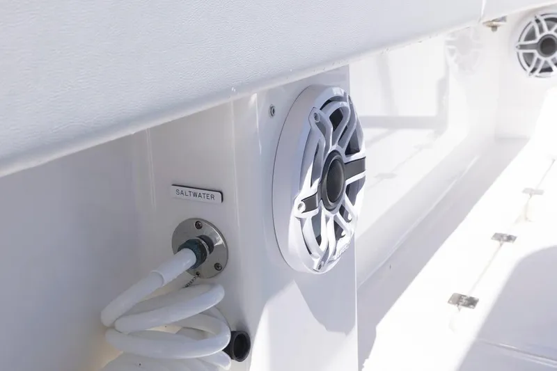  Yacht Photos Pics 2023 Invincible 37 Catamaran interior with saltwater hose and speaker detail.