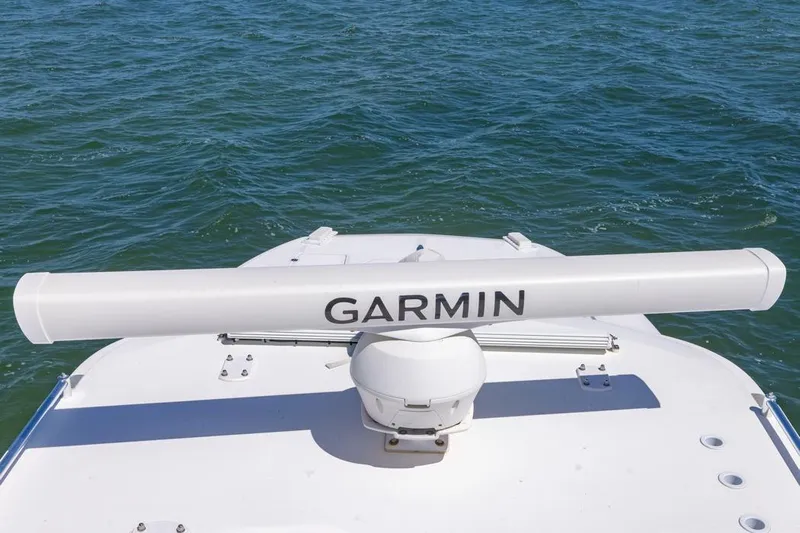  Yacht Photos Pics 2023 Invincible 37 Catamaran with Garmin radar on open water.