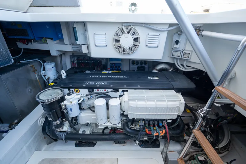  Yacht Photos Pics Engine room of 2019 Bluegame BG42 yacht with Volvo Penta engine.