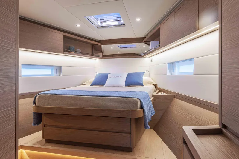  Yacht Photos Pics Luxurious cabin interior of 2026 Grand Soleil 52 Performance yacht with modern design.