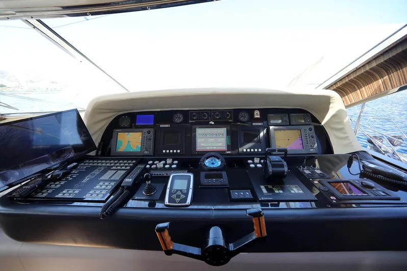  Yacht Photos Pics Control panel of 2006 Arno Leopard 24 yacht with navigation and communication equipment.