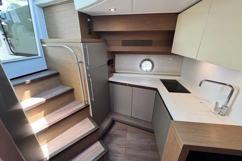  Yacht Photos Pics Interior of 2018 Beneteau Gran Turismo 46 yacht, featuring modern kitchen design.