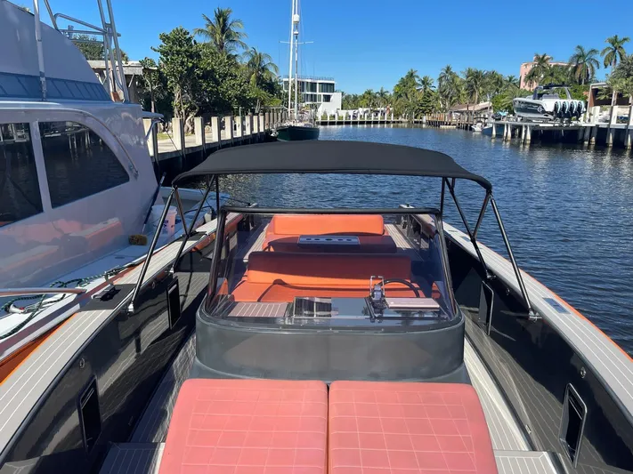  Yacht Photos Pics 2013 VanDutch 40 Open Bow yacht docked, featuring sleek design and spacious seating.