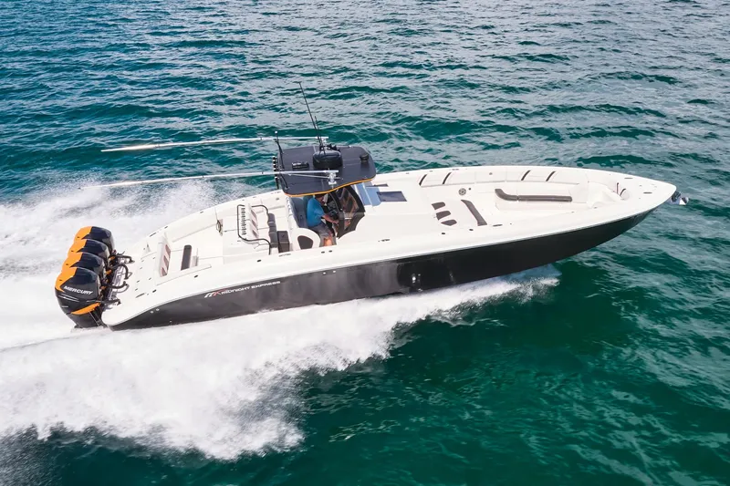  Yacht Photos Pics 2016 Midnight Express 43' Open boat cruising on the ocean.