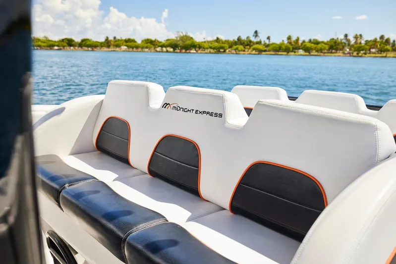  Yacht Photos Pics 2016 Midnight Express 43' Open boat seating with scenic water view.