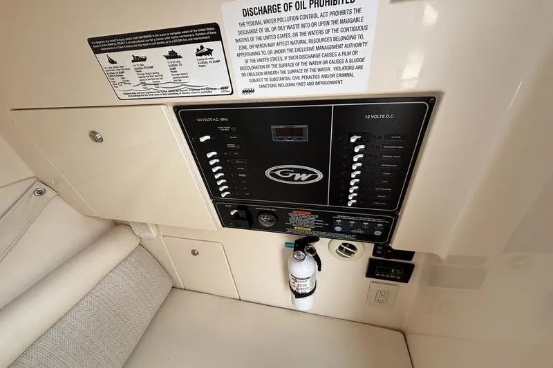  Yacht Photos Pics Control panel of 2018 Grady-White Freedom 325 boat with safety instructions.