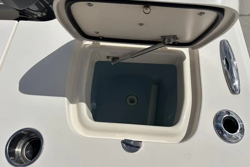  Yacht Photos Pics Open storage compartment on 2018 Grady-White Freedom 325 boat deck.