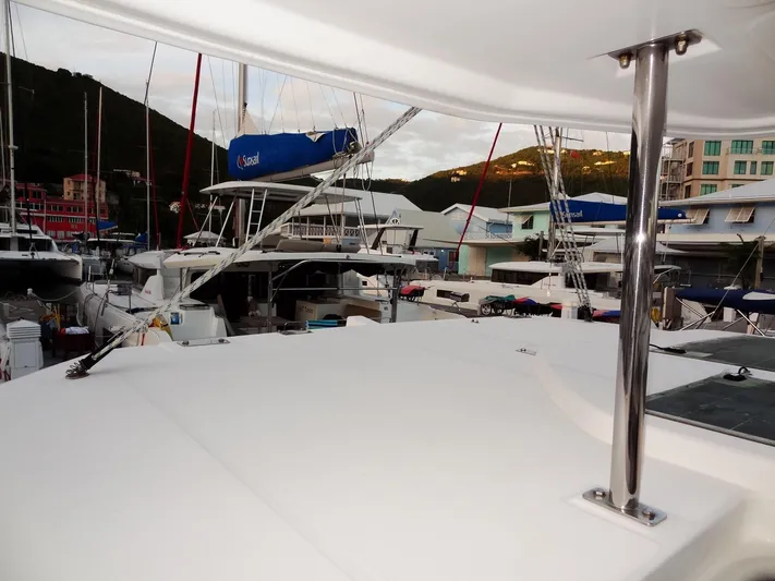 Anchor Beer Yacht Photos Pics Docked Leopard 40 catamaran, 2020 model, surrounded by other boats in a marina setting.