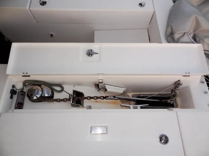 Anchor Beer Yacht Photos Pics Anchor chain compartment on a 2020 Leopard 40 catamaran.