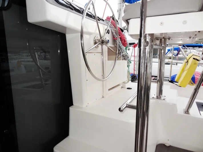 Anchor Beer Yacht Photos Pics Steering wheel and deck area of 2020 Leopard 40 catamaran yacht.