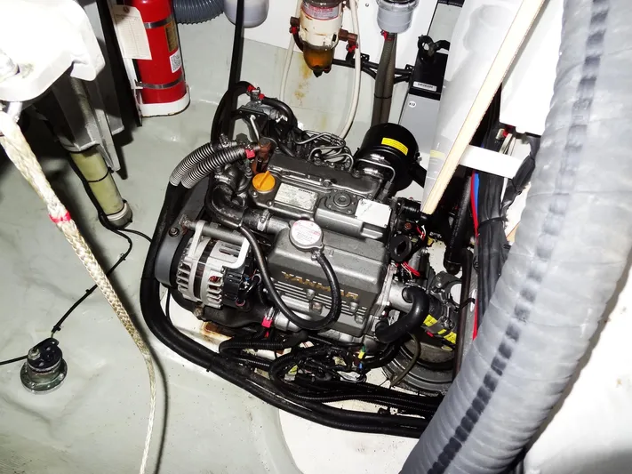 Anchor Beer Yacht Photos Pics Engine compartment of a 2020 Leopard 40, featuring detailed mechanical components and wiring.