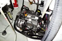 Engine compartment of a 2020 Leopard 40, featuring detailed mechanical components and wiring.