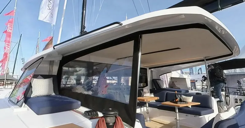 Good Wibe Yacht Photos Pics 2024 Nautitech 48 Open catamaran with modern seating and sleek design.