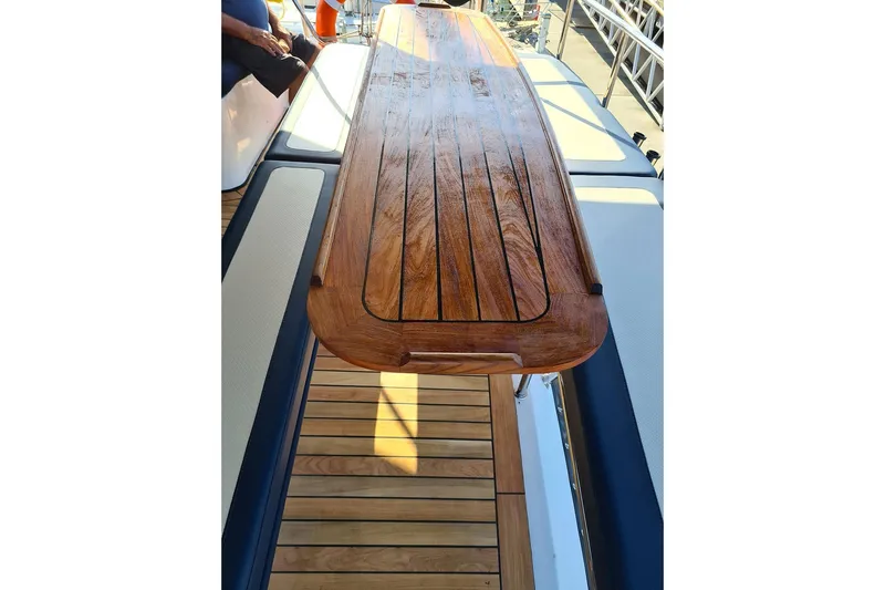 Megisti Spirit Yacht Photos Pics Luxurious teak deck on 2008 Westcoaster 70 Flybridge Cruiser yacht.