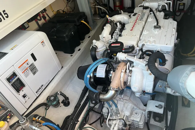Galene Yacht Photos Pics Engine room of 2010 Back Cove 33 Express Hardtop with Cummins engine and Kohler power system.