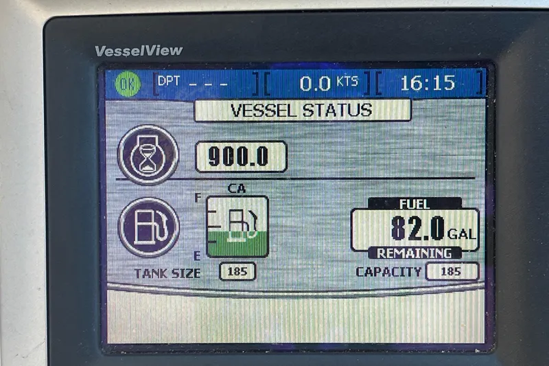 Galene Yacht Photos Pics VesselView display showing fuel status on 2010 Back Cove 33 Express Hardtop, 82 gallons remaining.