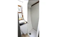 Bathroom interior of 2015 Flash Cat 52S yacht with sink and shower.