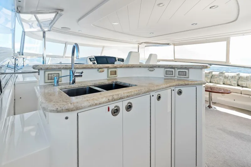 Yes Yacht Photos Pics Luxurious 2011 Westport yacht interior with modern kitchen and seating area.