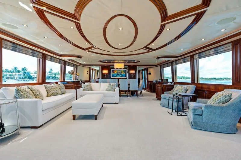 Yes Yacht Photos Pics Luxurious interior of 2011 Westport yacht with elegant seating and panoramic windows.