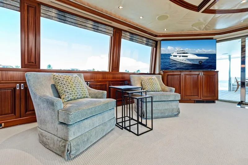 Yes Yacht Photos Pics Luxurious 2011 Westport yacht interior with plush seating and ocean view.