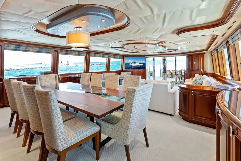 Yes Yacht Photos Pics Luxurious interior of 2011 Westport yacht with elegant dining area and ocean views.