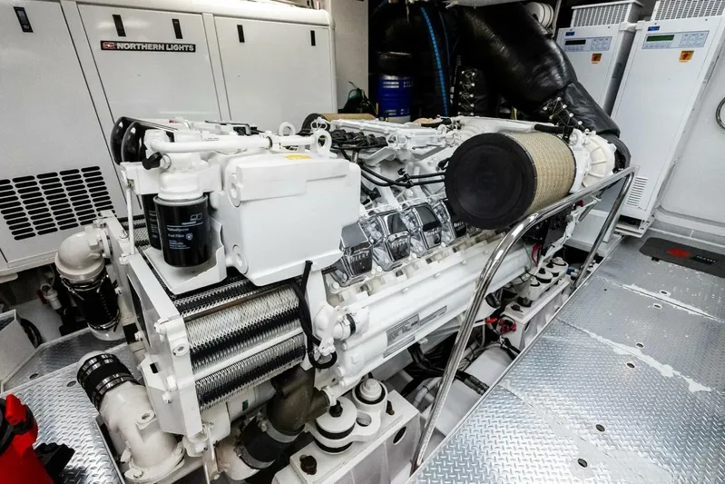 Yes Yacht Photos Pics Engine room of a 2011 Westport yacht featuring a Northern Lights generator.