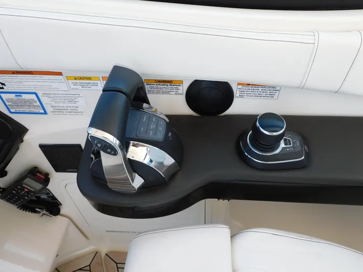 Not Guilty Yacht Photos Pics 2018 Sea Ray Sundancer control panel with throttle and joystick.