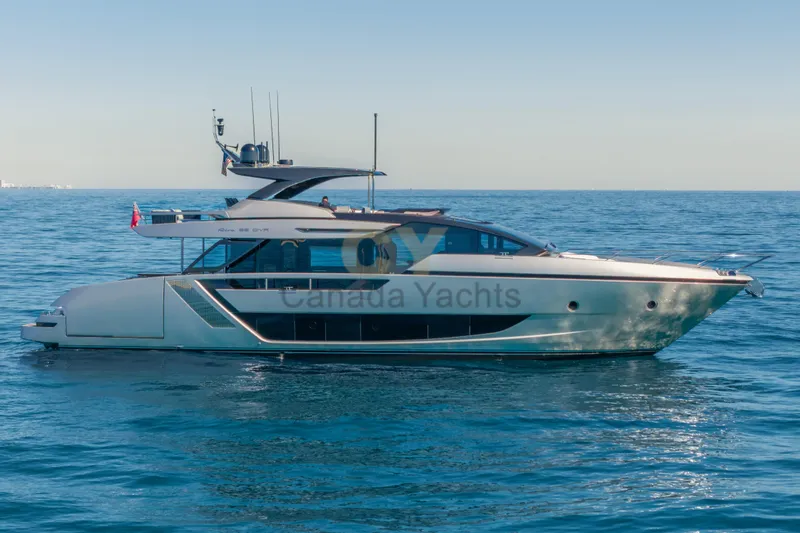 Allora Yacht Photos Pics Luxury 2026 Riva 82' Diva yacht cruising on open sea.