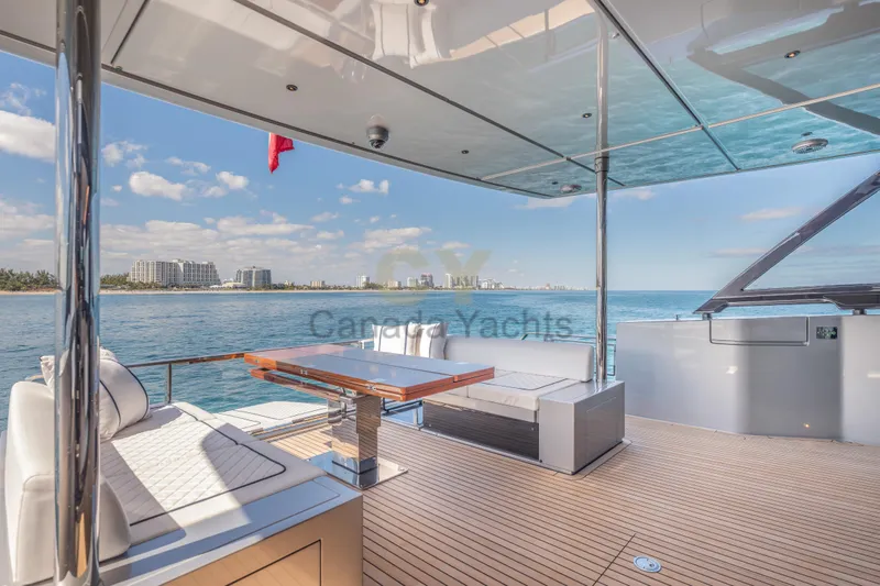 Allora Yacht Photos Pics Luxurious 2026 Riva 82' Diva yacht deck with ocean view and modern seating.