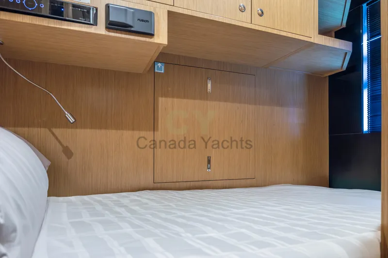 Allora Yacht Photos Pics Luxury cabin interior of 2026 Riva 82' Diva yacht with modern wood finish.