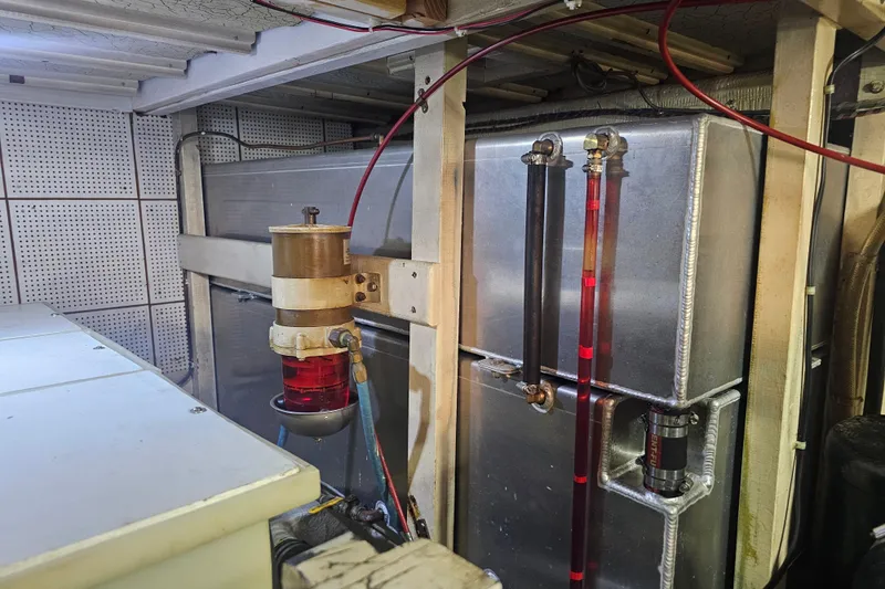 Marytime Yacht Photos Pics Engine room of 1987 Grand Banks 42 Europa with fuel system components.